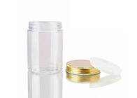 Tarros anchos de la crema de cara del plástico transparente 250g de la boca con la tapa de aluminio del oro